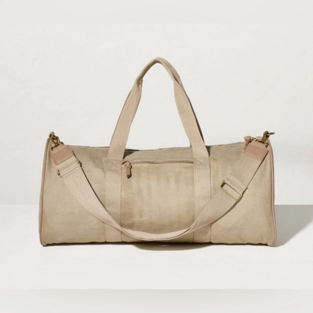 HEARTH & HAND with Magnolia Waxed Canvas Tan Duffel Travel Bag NWT